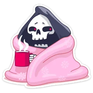 ☕️ d25d4771 Gevatter Tod, Tod, Skelett, gemütlich, Tee, Decke telegram sticker