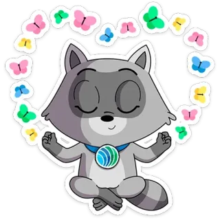 ❤️ 21e84d54 raccoon, meditation, butterflies, animal, cartoon, cute, yoga, nature telegram sticker