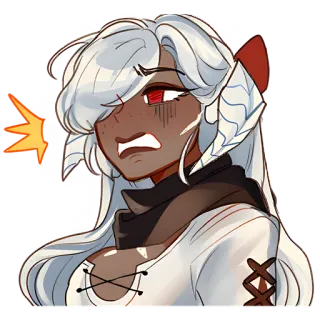 😬 f7f99b1f Anime, Hoạt hình, Mặt, Cô gái, Tóc trắng, Mắt đỏ, Sốc, Sợ hãi, Biểu cảm, Sừng whatsapp sticker