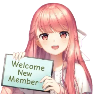😊 6f182542 Welcome New Member bienvenue, nouveau membre, salutation, fille anime, invitation whatsapp sticker
