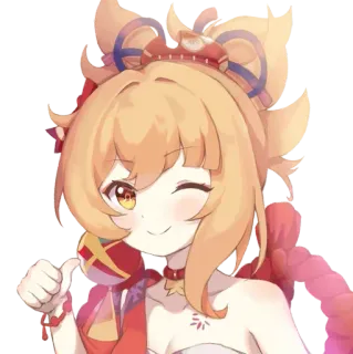 👍 e8521756 Yoimiya Genshin Impact Anime, Jeu vidéo, Personnage, Yoimiya, Genshin Impact, Pouce levé, Clin d'oeil whatsapp sticker