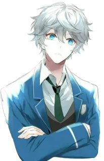 😕 b5321b75 애니메이션, 소년, 파란색 정장, 흰 머리, 잘생김 telegram sticker