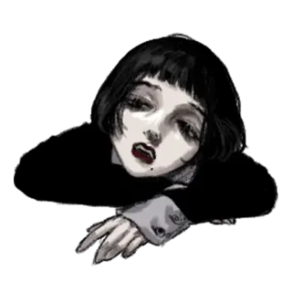 😒 02d12061 โกธิค, เด็กผู้หญิง, ผู้หญิง, ภาพเหมือน, ภาพประกอบ, มืด telegram sticker