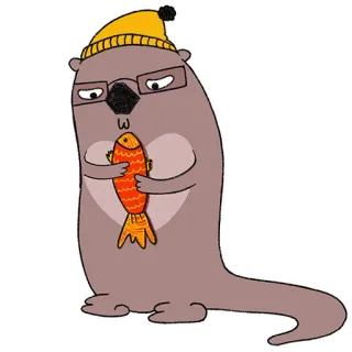 😘 bb0b78fc 水獭, 动物, 卡通, 鱼, 可爱, 帽子, 眼镜 telegram sticker