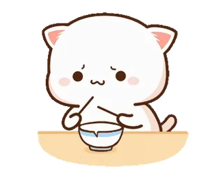 🥢 2177f165 Katze, Essen, süß, Schüssel, Essstäbchen, traurig whatsapp sticker