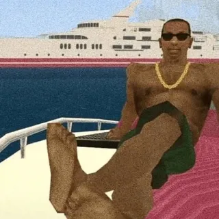 😎 5532c386 CJ Grand Theft Auto: San Andreas game, gta, boat, sunglasses, relaxing telegram sticker