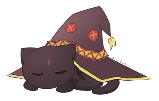 😺 a28188fe chat, chapeau de sorcière, animé, mignon, dormir telegram sticker