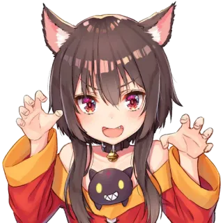 😺 ff852925 animé, oreilles de chat, mignon, fille, kawaii, neko, collier telegram sticker