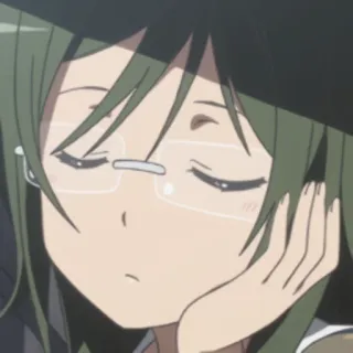 😴 57c1e111 anime, dziewczyna, okulary, śpiąca, zielone włosy, manga telegram sticker
