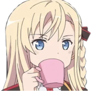 ☕️ c1c500de Anime, Słodkie, Dziewczyna, Blondynka, Picie, Kawaii, Postać, Ilustracja telegram sticker