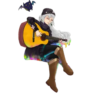 🎵 43634136 Anime, Gitarre, Musik, Frau, Cartoon, Kunst, Illustration whatsapp sticker