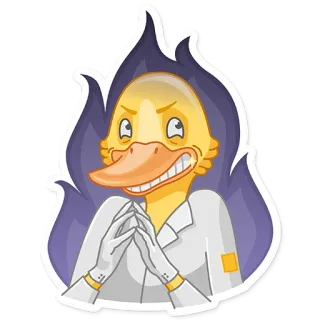 😈 e4c6264d 鸭子, 科学家, 火, 邪恶, 卡通, 角色 telegram sticker
