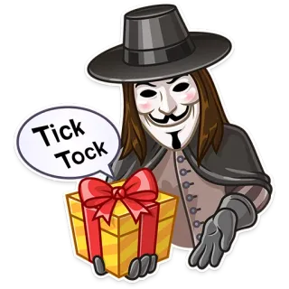🎁 d9b9acef V V for Vendetta Tick Tock Guy Fawkes, Maske, Anarchie, Revolution, V wie Vendetta, Geschenk, Tick Tack whatsapp sticker