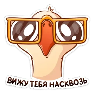 👓 5a8ece3b ВИЖУ ТЕБЯ НАСКВОЗЬ 鹅, 鸟, 太阳镜, 卡通, 动物, 贴纸 whatsapp sticker