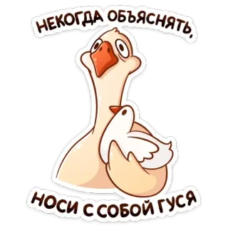 🤲 d01a9054 НЕКОГДА ОБЪЯСНЯТЬ, НОСИ С СОБОЙ ГУСЯ 鹅, 鸟, 动物, 卡通, 搞笑, 梗 whatsapp sticker