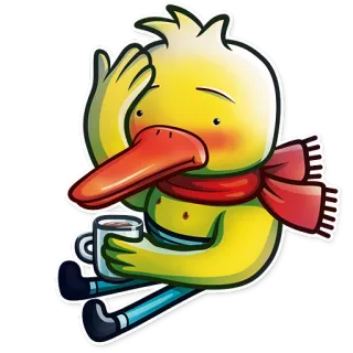 🤒 6055b215 動物, アヒル, 漫画, マフラー, カップ telegram sticker