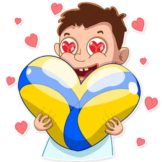 😍 6770810c 하트, 사랑, 만화, 소년, 노란색, 파란색 telegram sticker