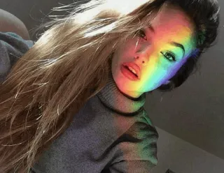 😟 5a1f5357 여자, 얼굴, 인물사진, 무지개, 빛 telegram sticker