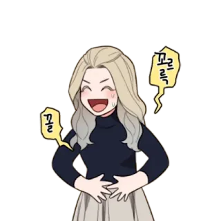 🤤 552eab2a 꼬르륵 kartun, wanita, tertawa, bahagia, perempuan, korea whatsapp sticker