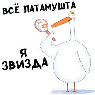👩 01501873 ВСЁ ПАТАМУШТА
Я ЗВИЗДА uccello, cigno, adesivo, cartone animato whatsapp sticker