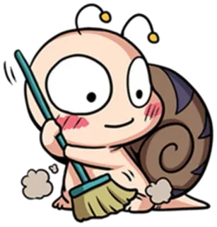 💨 152ce399 蜗牛, 卡通, 可爱, 清洁, 扫帚 telegram sticker