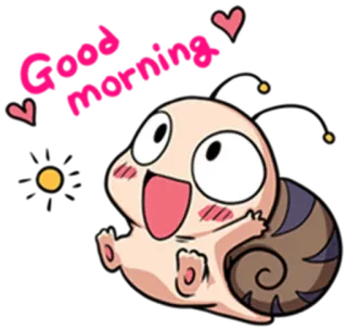 ✋ 22916e23 Good morning 可爱, 蜗牛, 早上好, 卡通, 爱心, 问候 telegram sticker