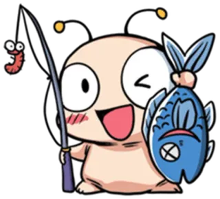 😉 331dab62 卡通, 钓鱼, 角色, 鱼, 蠕虫, 可爱 telegram sticker