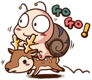 😉 7ff55b9e GO GO ! 蜗牛, 鹿, 卡通, 可爱, 动物, 走 telegram sticker