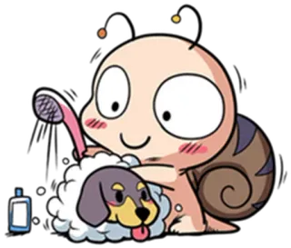 💦 9857c303 蜗牛, 狗, 宠物, 洗澡, 卡通, 可爱, 动物 telegram sticker