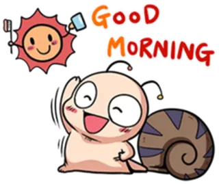 ✋ 9e35df00 GOOD MORNING 早上好, 蜗牛, 太阳, 卡通, 早, 问候 telegram sticker