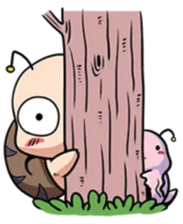 😶 b1c16989 卡通, 蜗牛, 害羞, 可爱, 树, 角色 telegram sticker