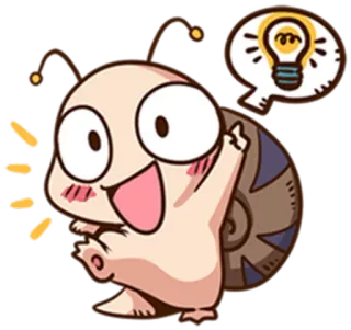 🤔 d35b6466 卡通, 蜗牛, 想法, 灯泡, 动物 telegram sticker