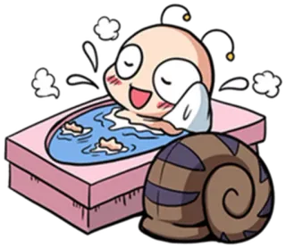 💦 e04f464a 卡通, 角色, 蜗牛, 洗澡, 可爱 telegram sticker