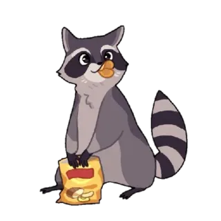 🍟 080e2657 Waschbär, Tier, süß, Cartoon, Snack, Chips telegram sticker