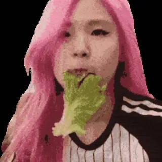 🥬 9e537d16 makan, makanan, wanita, rambut pink, selada telegram sticker