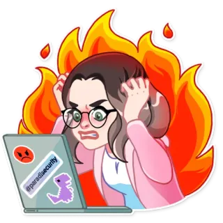 😡 8500fcf1 @paradisesecurity フラストレーション, ストレス, 火, ノートパソコン, 漫画, オタク whatsapp sticker