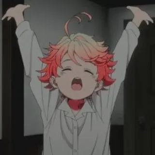 ⛓ 0c635be7 Emma The Promised Neverland Anime, Charakter, Orange Haare, Fröhlich, Aufwachen, Gähnen, The Promised Neverland, Süß whatsapp sticker