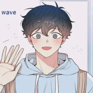 👋 5668ff0d wave onda, uomo, cartone animato, ciao, anime, illustrazione whatsapp sticker