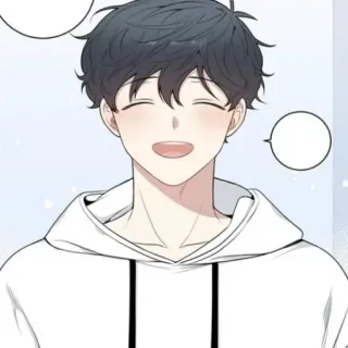 😄 85796cd1 anime, cartone animato, sorridente, felpa bianca con cappuccio, personaggio whatsapp sticker