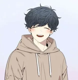 ☺️ be44a454 Anime, Cartone animato, Carino, Felice, Ragazzo, Sorridendo, Felpa con cappuccio, Personaggio whatsapp sticker