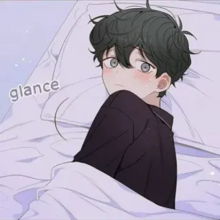 🙂 d28218c5 glance anime, ragazzo, letto, assonnato, carino, sguardo whatsapp sticker