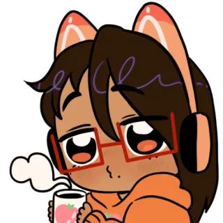 🍵 462a9f5f 卡通, 猫耳朵, 耳机, 咖啡, 可爱 telegram sticker