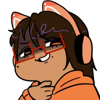 😉 e383a350 卡通, 猫耳朵, 耳机, 橙色, 插图, 眼镜, 角色 telegram sticker