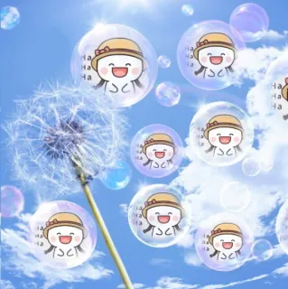 😂 78694b9b HAHAHA cartone animato, bolla, cielo, nuvole, tarassaco, personaggio, cappello telegram sticker