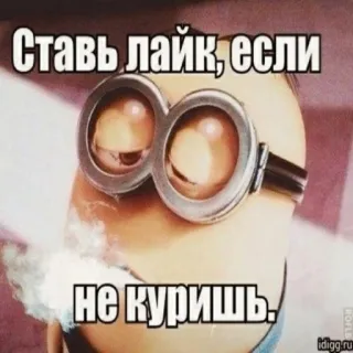 👾 3e9da6c2 Ставь лайк, если не куришь. minion, smoking, cigarette, cartoon telegram sticker