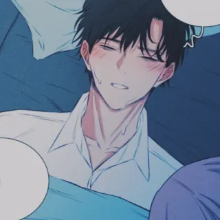 ✖ f2e66e74 аниме, мужчина, кровать, спящий, уставший, персонаж telegram sticker