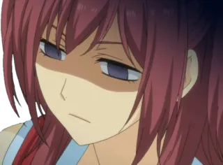 😐 86a9fe1d fille anime, mécontent(e), ennuyé(e), agacé(e), cheveux roux, yeux violets telegram sticker