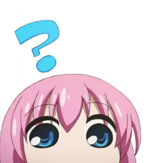 🧐 b9dc80ee animé, point d'interrogation, confus, fille, cheveux roses, yeux bleus telegram sticker