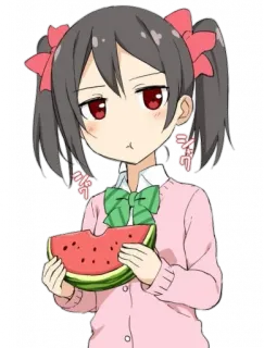 😋 e3283748 쬍앭 약 Anime, Fille, Pastèque, Dessin animé, Mignon, Manger telegram sticker