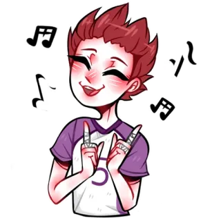 🎼 d873e2a4 dibujo animado, personaje, notas musicales, juventud, camisa morada, estilo anime telegram sticker